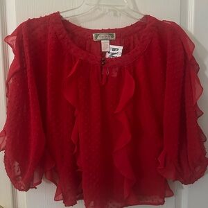 Flying Tomato Scarlet Red Ruffle Blouse